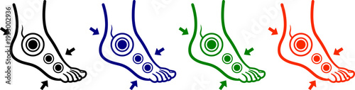 Foot pain icons medical condition symbol set isolated on transparent background