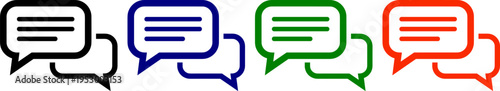 Four chat message icons black blue green orange simple dialogue bubble design