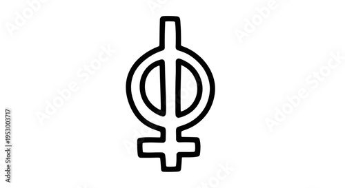 Simple black outline icon of a contemporary gender identity symbol, featuring a circle, cross, and central vertical bar, representing inclusion.