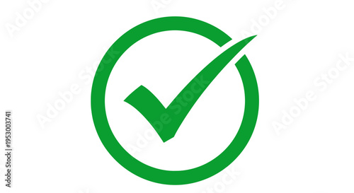 A prominent green checkmark, symbolizing success and approval, inside a perfectly round circle, represents completion and validation.