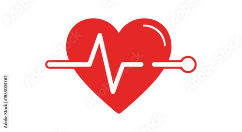 Iconic red heart symbol overlaid with a clean white electrocardiogram line representing vital signs and rhythm
