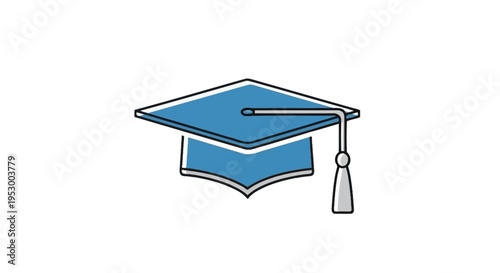 Simple vector illustration of a blue graduation cap with a light grey tassel, signifying academic success and higher education.