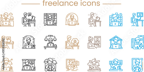 Freelance work icons set