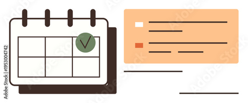 Time management, workflow organization, daily planning, productivity tools, task scheduling, efficiency enhancement. A calendar with a check mark and a task list. Time management and productivity