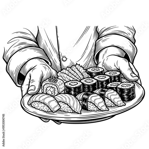 A hand serving a delicious donut on a plate, perfect for bakery, food, and sweet treat concepts