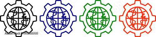 Global industry gear symbol with continents for business and technology concept