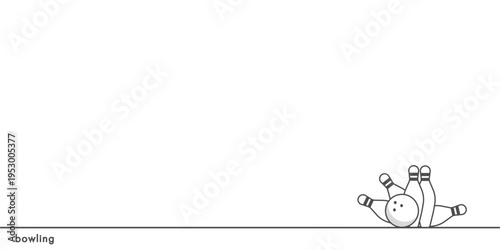 Concept of Bowling alley. Bowling ball rolling towards pins strike in gray. Vector banner template with Bowling ball and  Skettles and text space  for your web site design, app, UI. EPS10.