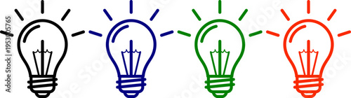 Light bulb idea icons set in multiple colors symbolizing creativity innovation and inspiration