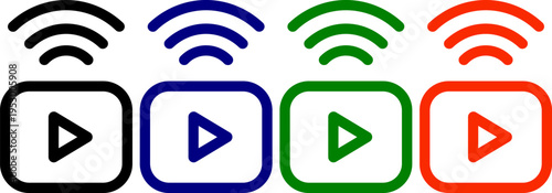 Live streaming play button icon with wifi signal in different colors