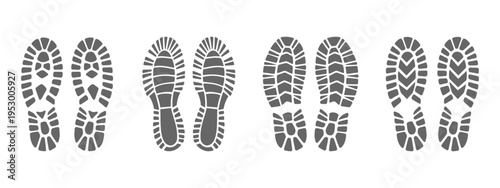 Boot print icon set. Collection of shoe prints. Illustration.