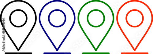 Location pin icons set black blue green orange colors map marker pointers transparent background