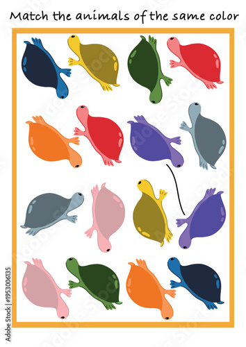 Match animals of the same color worksheet for kids