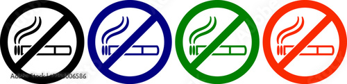 No smoking signs with cigarettes and smoke in black, blue, green, and red