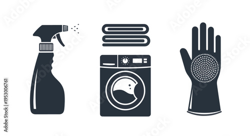 Cleaning Supplies Laundry Equipment and Protective Glove Icons