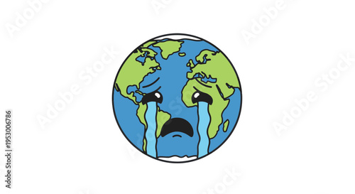 Crying Earth Illustration with Continents and Oceans