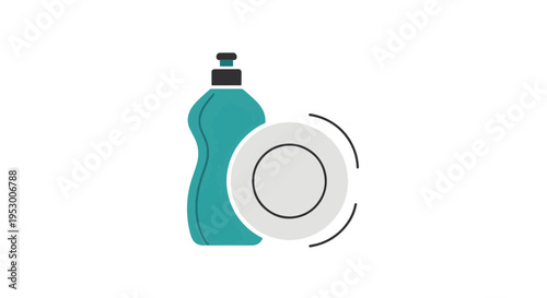 Dish Soap Bottle and Plate with Swirling Cleaning Effect