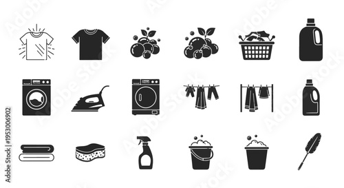 Household Chores Cleaning and Laundry Related Icons Collection