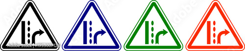 Road sign icons for lane change in black blue green and red colors isolated on transparent