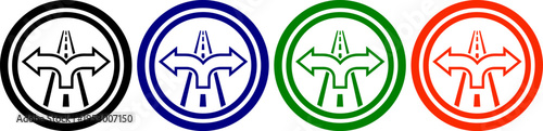 Road junction choice icons black blue green orange decision making symbol for direction