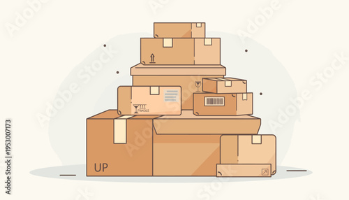 An illustrative stack of brown cardboard shipping boxes, depicting efficient logistics, streamlined delivery, and organized package management for e-commerce and global supply chains