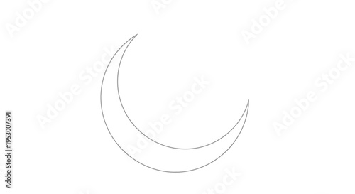 Elegant Crescent Moon Outline Drawing, Minimalist Celestial Symbol Vector Illustration on White Background