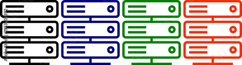 Server rack computer hardware icons vector set black blue green and red outlines