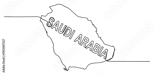 Continuous one line drawing of Saudi Arabia map outline with country name typography
