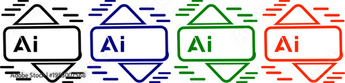 Set of four ai logos with up and down arrows in black blue green and red isolated on transparent