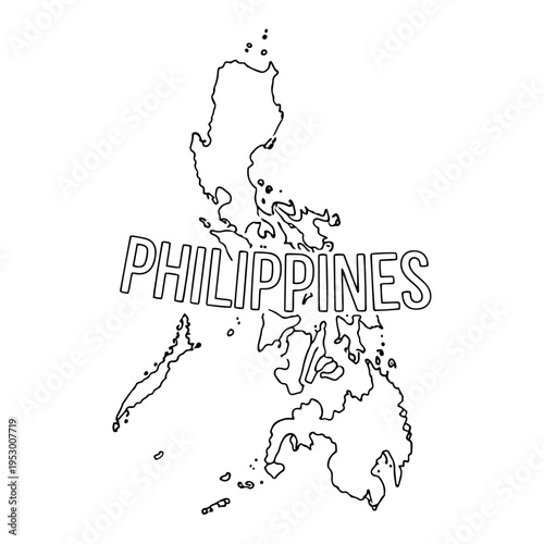 Simple continuous one line art of Philippines map with integrated country name text