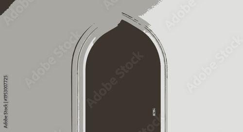 Elegant arched doorway in a neutral-toned building wall, classic architectural detail, historic style entrance portal, minimalist design.