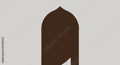 Brown pointed arch architectural silhouette against light background, traditional cultural design element, elegant building frame, minimalist vector illustration