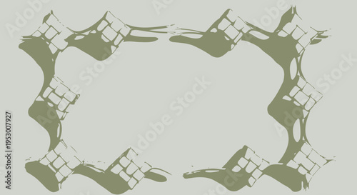 Abstract symmetrical geometric border design with patterned lattice elements and subtle shadows on a minimalist background