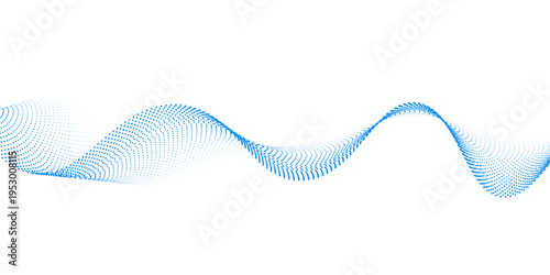 Blue dotted wave line pattern. Light halftone undulate net background. Abstract air flowing particle wallpaper. Vector curve dashed gradient element for poser, banner, presentation, booklet, flyer