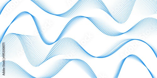 Blue dotted wave line pattern. Light halftone undulate net background. Abstract air flowing particle wallpaper. Vector curve dashed gradient element for poser, banner, presentation, booklet, flyer