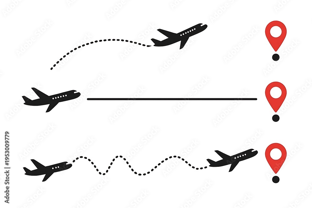 Obraz premium Airplanes flying different routes to destinations symbolizing travel and logistics