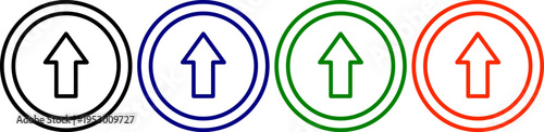 Up arrow inside circle icons in black blue green and red colors indicating direction