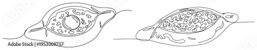 Traditional georgian khachapuri cheese bread with egg in a minimalist continuous line art style