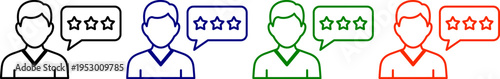 User feedback evaluation icons with stars and speech bubble for customer satisfaction