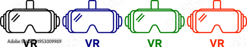 Virtual reality headset icon with text in different colors