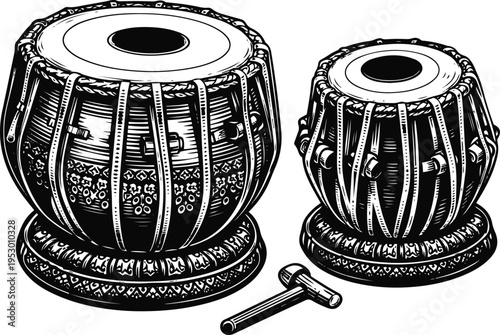 Tabla Icon Illustration – Traditional Music Instrument Line Art