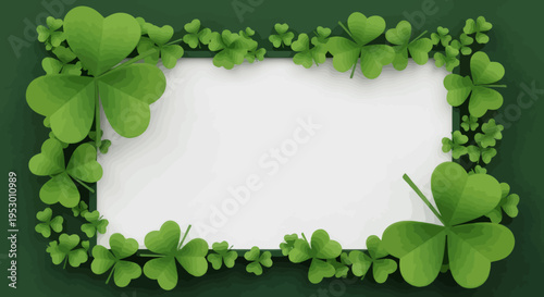 Vibrant green shamrock and clover border frame, perfect for festive messages or digital greetings, embodying the spirit of luck and natural beauty in a charming illustration