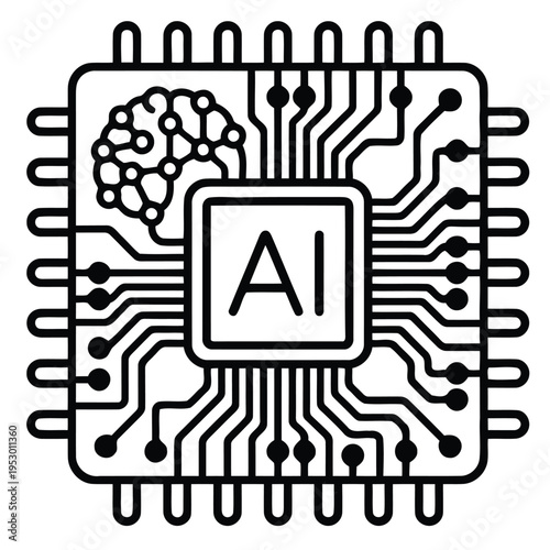 Artificial Intelligence Microchip Icon – AI Processor Technology Line Vector Illustration