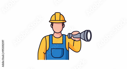 A worker wearing a hard hat shines a flashlight for labor.