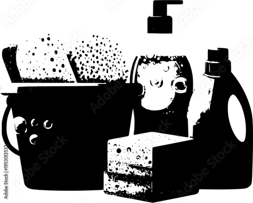 Vibrant Cleaning Supplies - Soap, Sponge, Brush, Bucket & Detergent
