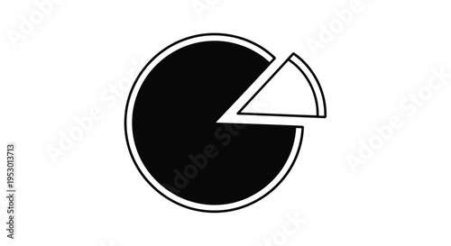 A high contrast black and white circular pie chart icon with a single separated slice removed
