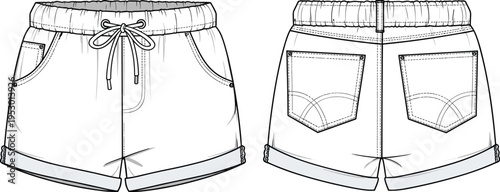 Women High Waisted Flared Maxi Skirt Technical Fashion Flat Sketch Vector Illustration with Center Seam CAD Drawing Flat Vector Illustration