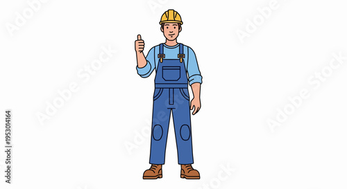 Cartoon Worker in Safety Gear with Raised Hand for Manual Instruction Illustration