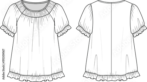 Women High Waisted Mini Skirt Technical Fashion Flat Sketch Vector Illustration with Button Closure CAD Drawing Flat Vector Illustration Front