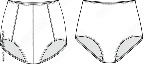 Technical Flat Sketch of Men’s Long Sleeve Pullover Hoodie with Kangaroo Pocket Front and Back View CAD Drawing Flat Vector Illustration