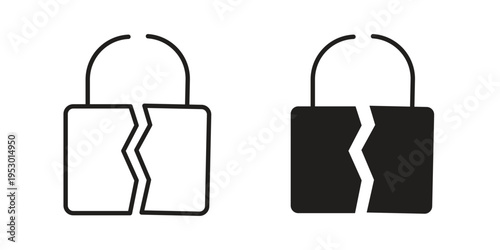 Broken lock icon set concept vector graphics for web UI